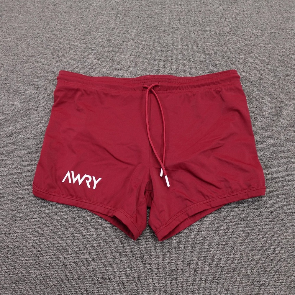 AWRY Swim Shorts Mens Large Red Solid Stretch Elastic Waist Drawstring Trunks